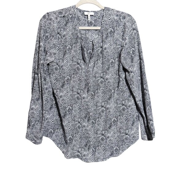 Joie 100% Silk Snakeskin Print Python Blouse Top Women's Medium Gray Black - Picture 1 of 10